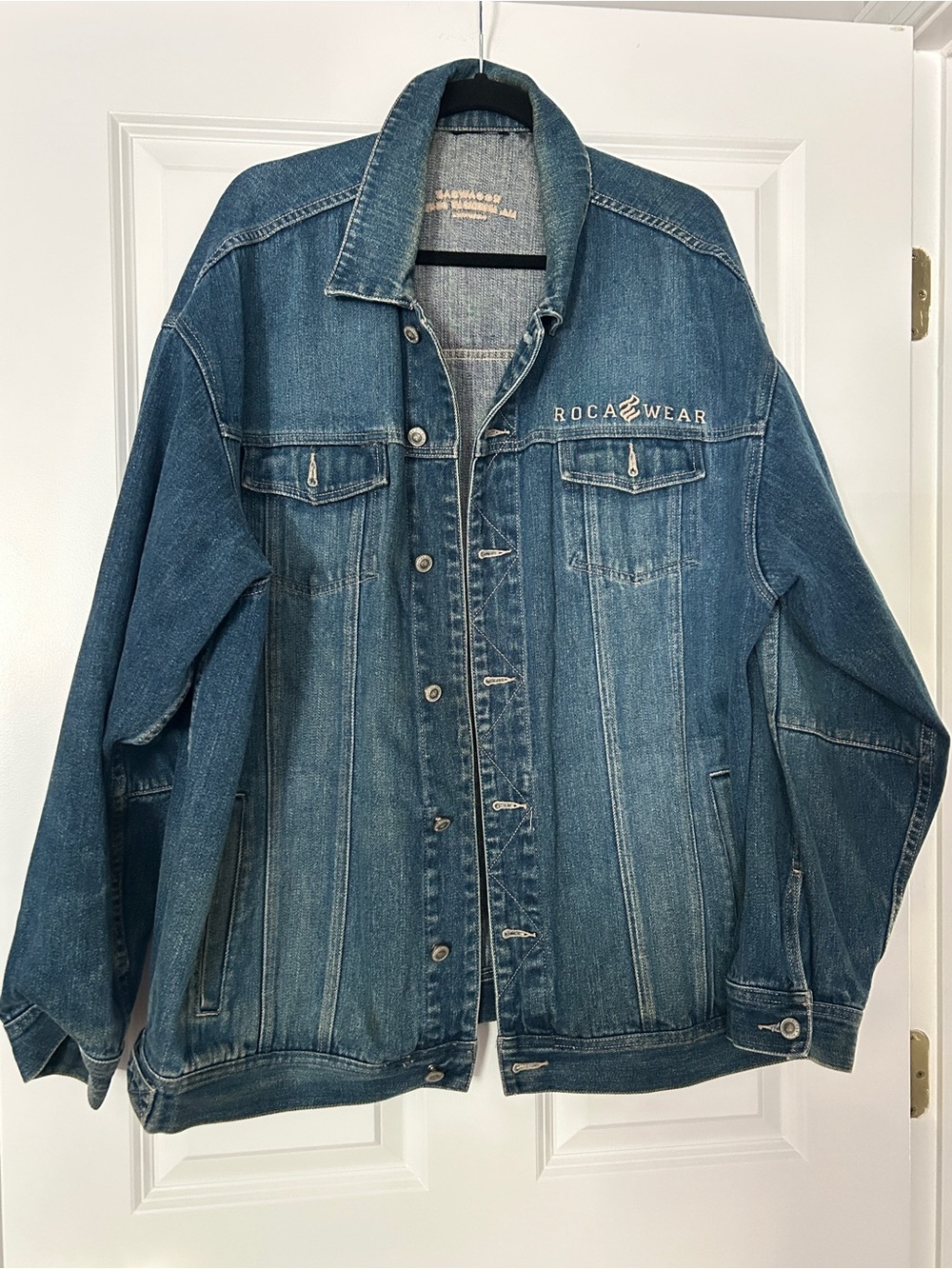 Rocawear Denim Jacket with Brown Leather Patch may fit Sz XL